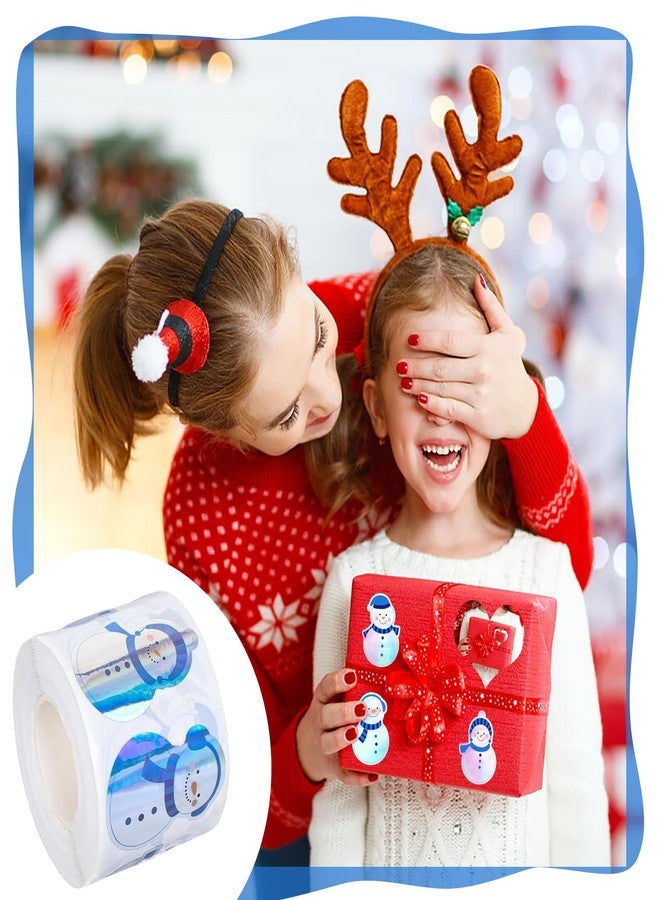 ASABITE 500Pcs Christmas Snowman Stickers Rolls 1.2Inch Laser Waterproof Decals Cute Funny Self-Adhesive Sticker Roll Winter Xmas Blue Snowman Stickers for Kids Christmas Party Decoration - Image 3